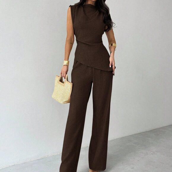 Coffee Brown Casual Women's Commute Suit Set - Picture 5 of 7